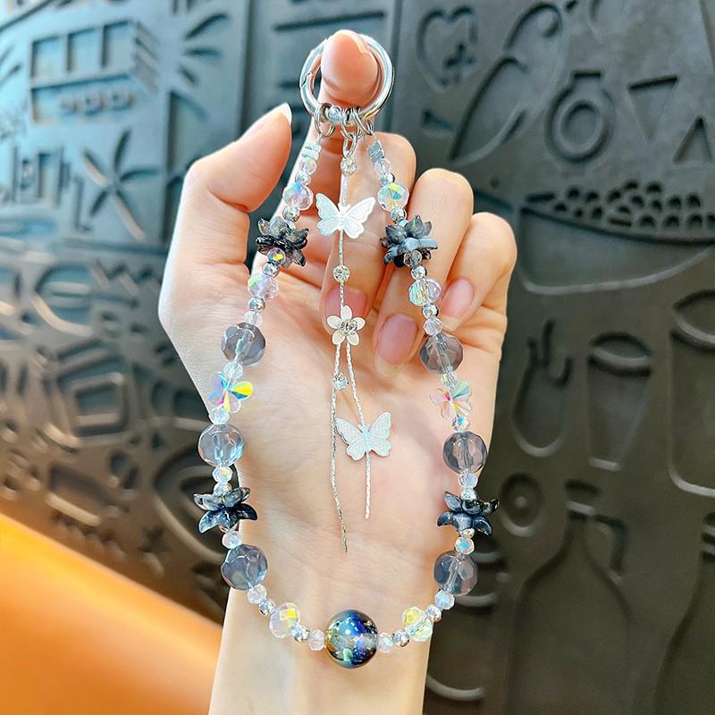 Elegant Beaded Butterfly Tassel Phone Charm Keychain Accessory