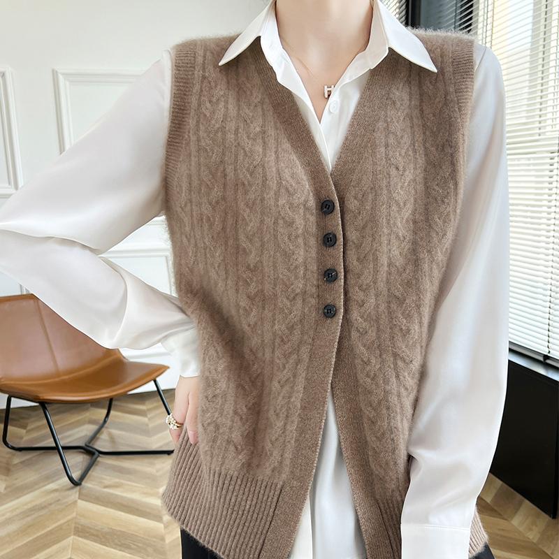 Women's cashmere vest Qinghe cashmere 30% cashmere 70% wool autumn and winter cashmere vest soft and warm
