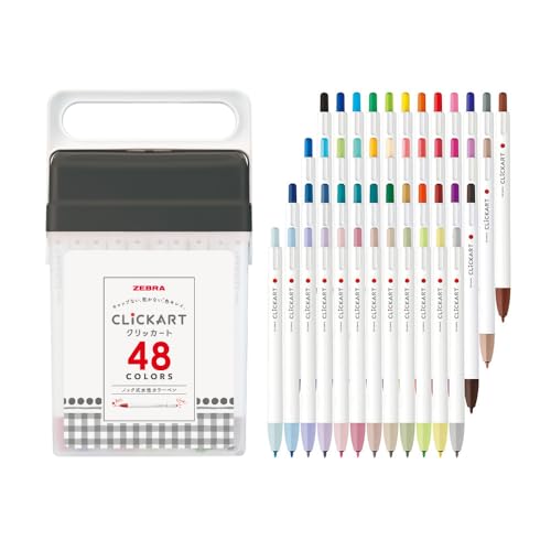Water-Based Markers by ZEBRA, Clickart 48-Color Set with Case