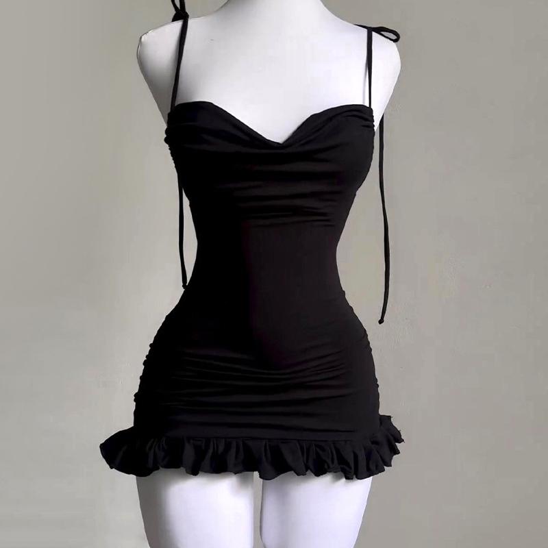 European American Y2K Sexy Backless Strappy Slim Fit  Girl Skirt Mini Skirt Open Back Lace Up Women Skirt Hip-Covering Skirt