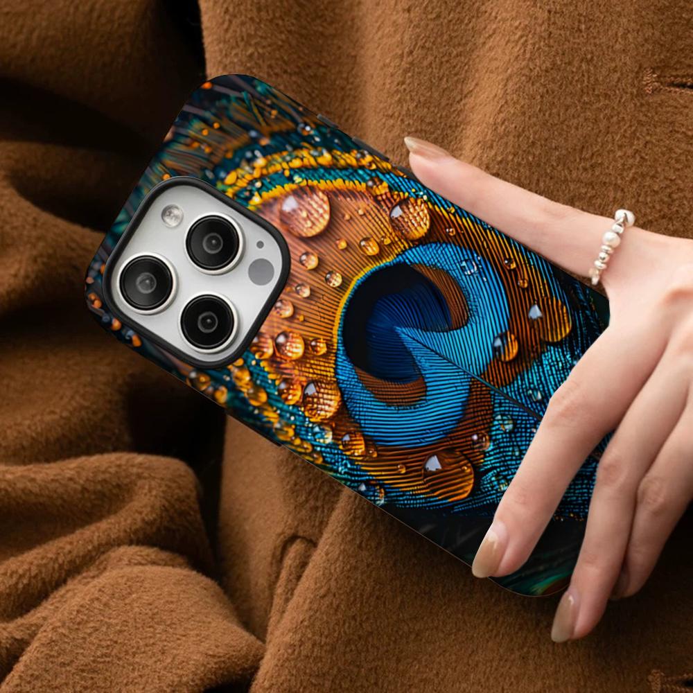 Peacock Feathers Phone Case For IPhone 16 15 14 13 12 11 Pro Max Plus Samsung S24 S23 Ultra Glossy HD Hard PC Cover