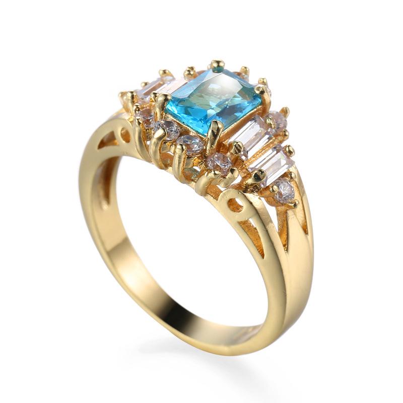 

Romantic Trendy Wedding Crystal Accessories Bridal Rings Gold Color Blue Cubic Zirconia Women Ring New 2021 Party Christmas 10