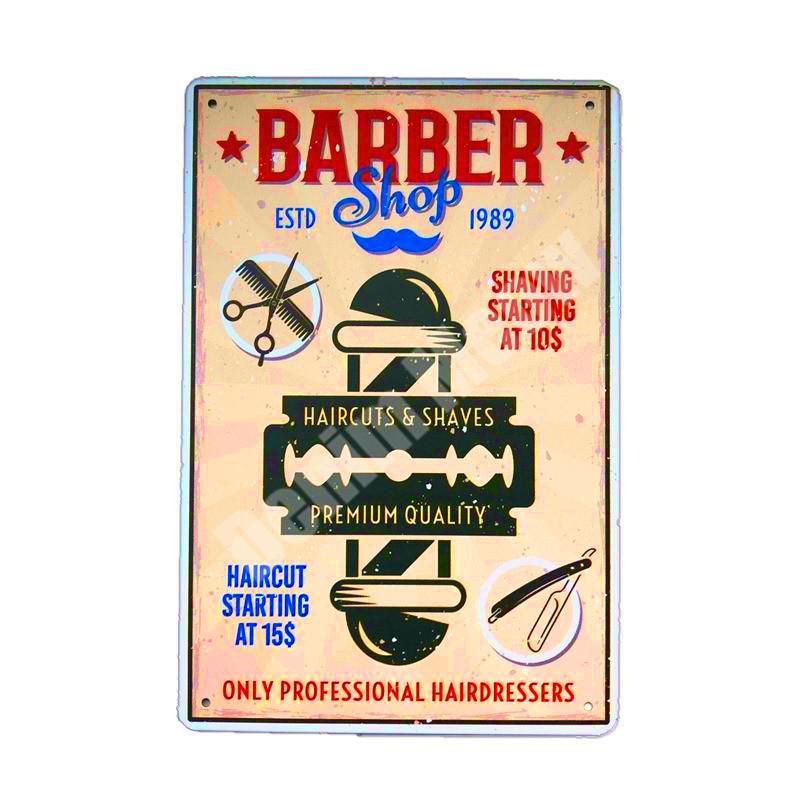 Haircut & Shave Retro Metal Plates Pub DecorationAdvertising Barbershop Wall Stickers Top Hairstyle Art Plaque Home Decor