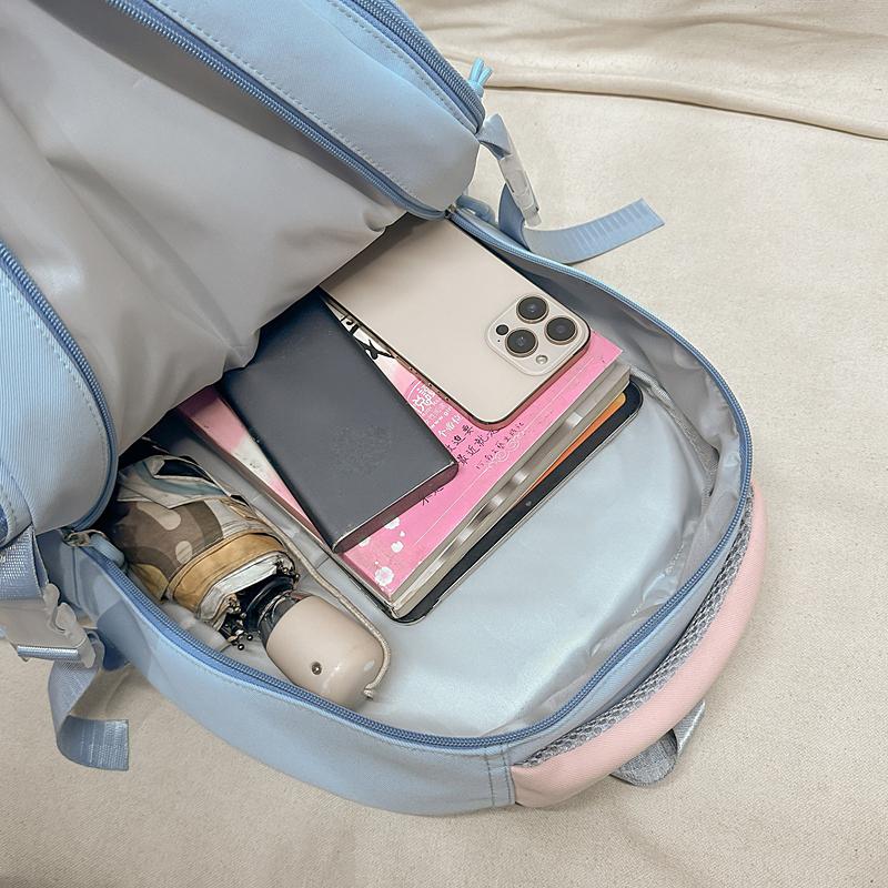 Contrast Color Backpack Junior High School Student Schoolbag Lightweight Large Capacity Backpack