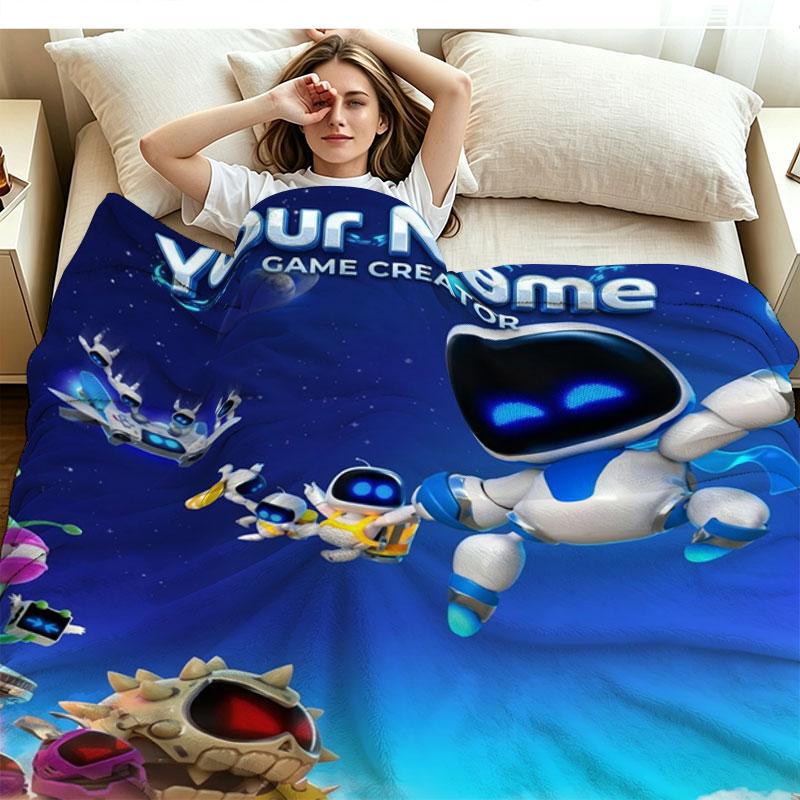 1PC ASTRO BOT Custom Name Patterned Flannel Blanket Suitable For All Seasons for Home Decor Warmth and Comfort Gifts Holiday Present