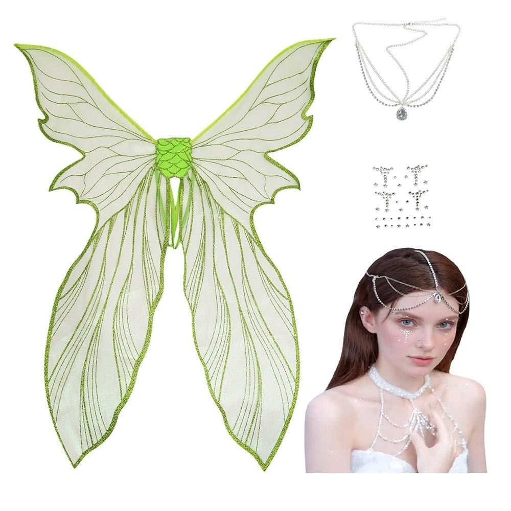 Magical Mermaid Fairy Wings Headpiece With Stickers Angel Wings Colorful Elf Cosplay Wing for Women Girls
