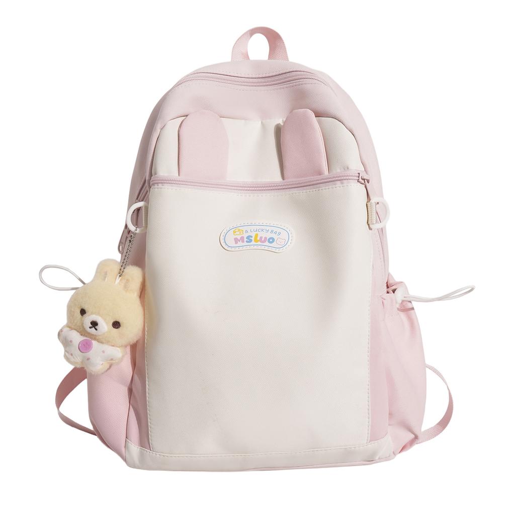 Schoolbag milk fufu color matching three-dimensional rabbit ear backpack soft cute girl holiday girlfriends travel fresh age reduction small backpack