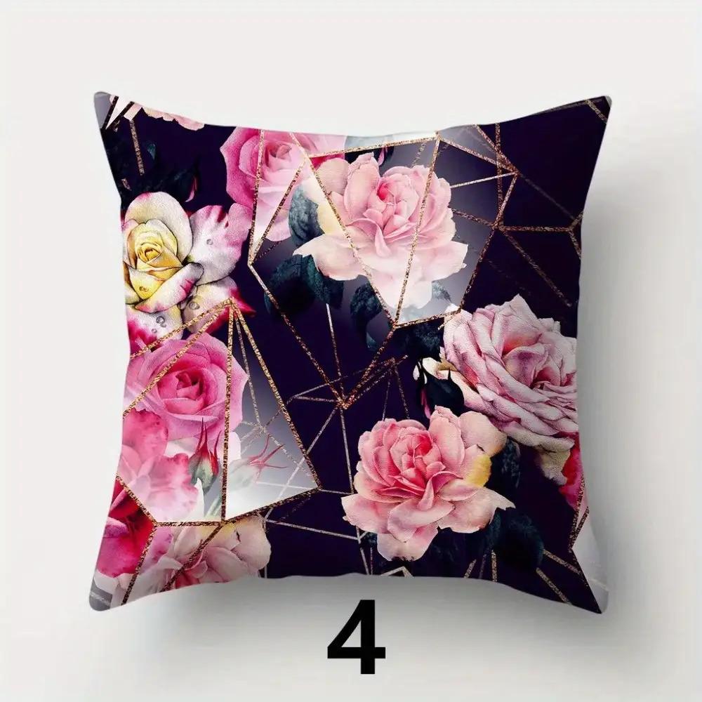 4 Pièces Motifs Rose Pivoine Housse de Coussin Imprimée Double Face Peluche Courte Convient aux Salons Chambres Canapés Coussin d'Appoint