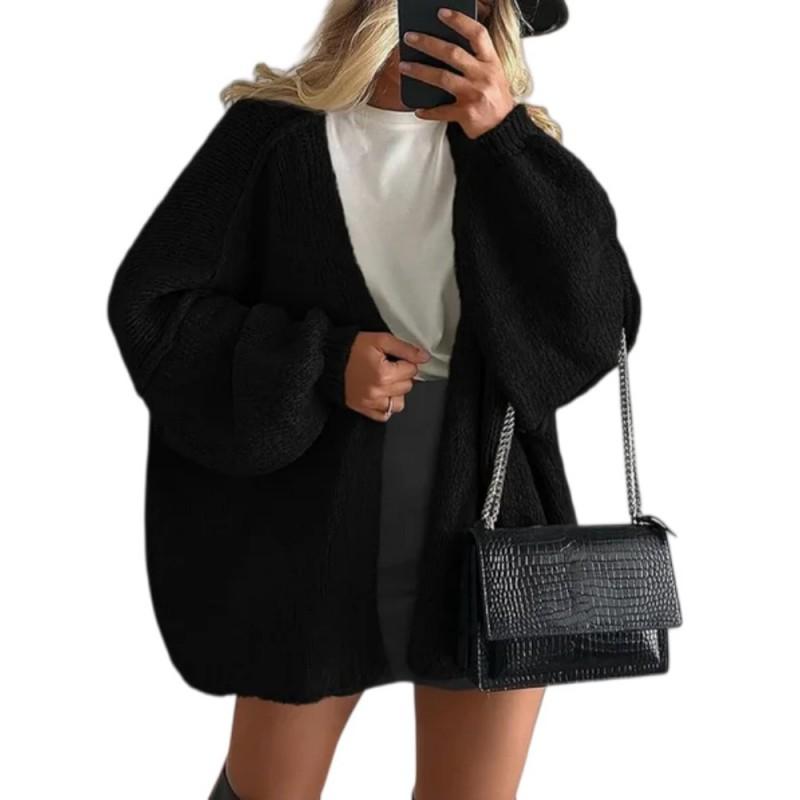 Womens Oversized Knit Cardigan Sweater Long Sleeve Loose Fit Casual Open Front Pullover In Solid Colors