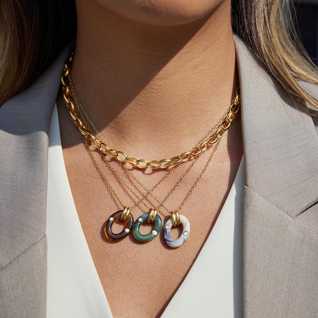 Youthway Vintage Crystal Resin Pendant Necklace For Women Minimalist  Gold Plated Stainless Steel Necklace Fashion Jewelry