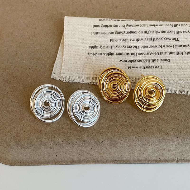 Niche Design Sense Mosquito Coil Disc Line Winding Metal Stud Earrings Women'S Personality Unique Texture Versatile Earrings