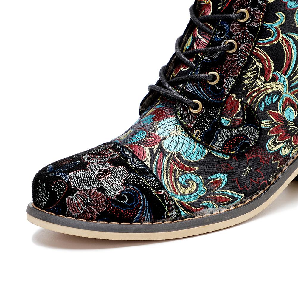 Johnature Retro tištěný čínský styl vyšívané prošívání Pohodlné ležérní dámské krátké boty