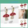 Trendy Alloy Womens Red Mushroom Earrings With Geometric Artificial Gemstones