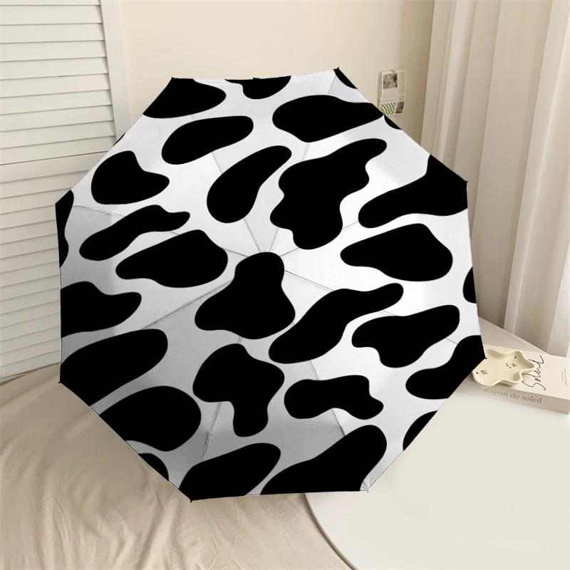 

1 шт. Зонт с принтом коровы, автоматический, с защитой от ветра, 8 ребер, прочный купол, прочные спицы, модный дизайн, аксессуар для улицы, забавный принт, для праздника