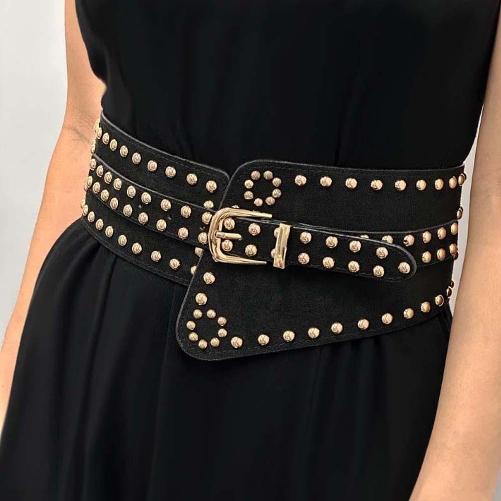 Adjustable Rivet Wide Waistbands Punk Style Jeans Decor Y2K Cool Girls Belt Personalized Design Solid Color
