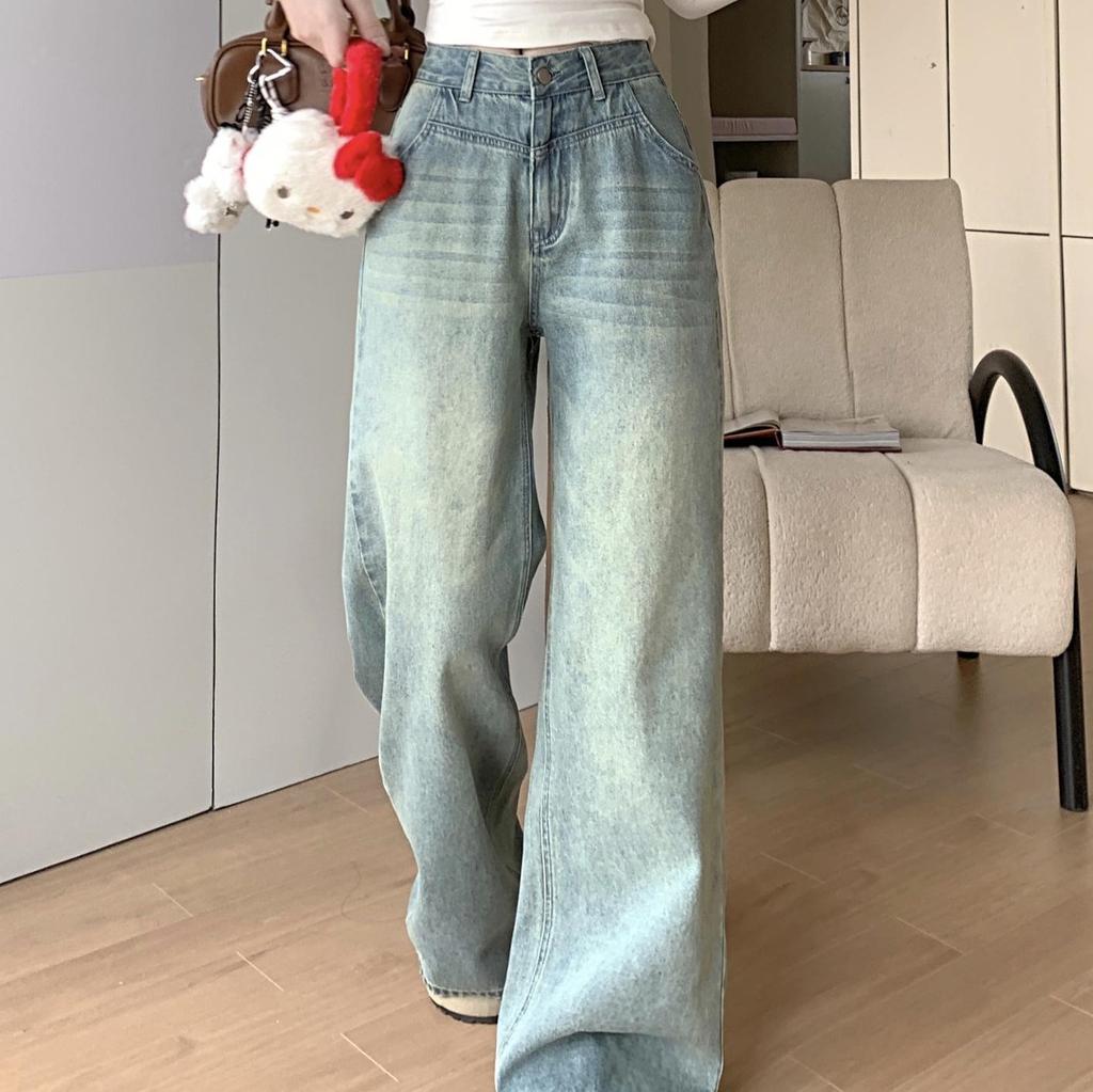 Spring High-Waist Light Color Wide-Leg Jeans for Pear-Shaped Women