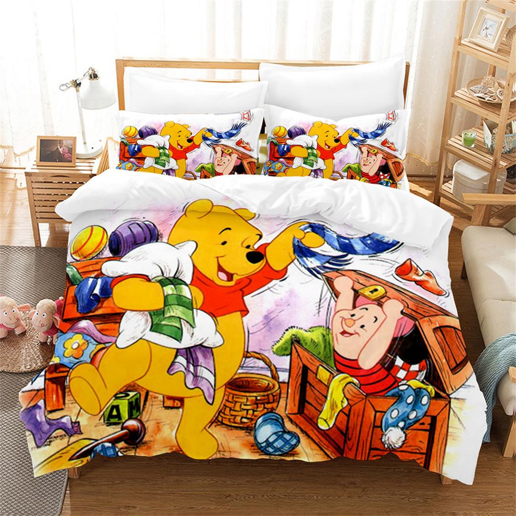 Animation Bear Duvet Cover Set 2/3Pcs,Cartoon Winnie Pooh Bedding Set Comforter Bed Youth Home Decor Kids Boys Gifts Bedding Set