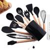 1pcs Black Silicone Balloon Whisk,Heat Resistant Non Scratch Coated Kitchen Whisk with Wooden Handle for Blending Whisking Beating Stirring Cooking