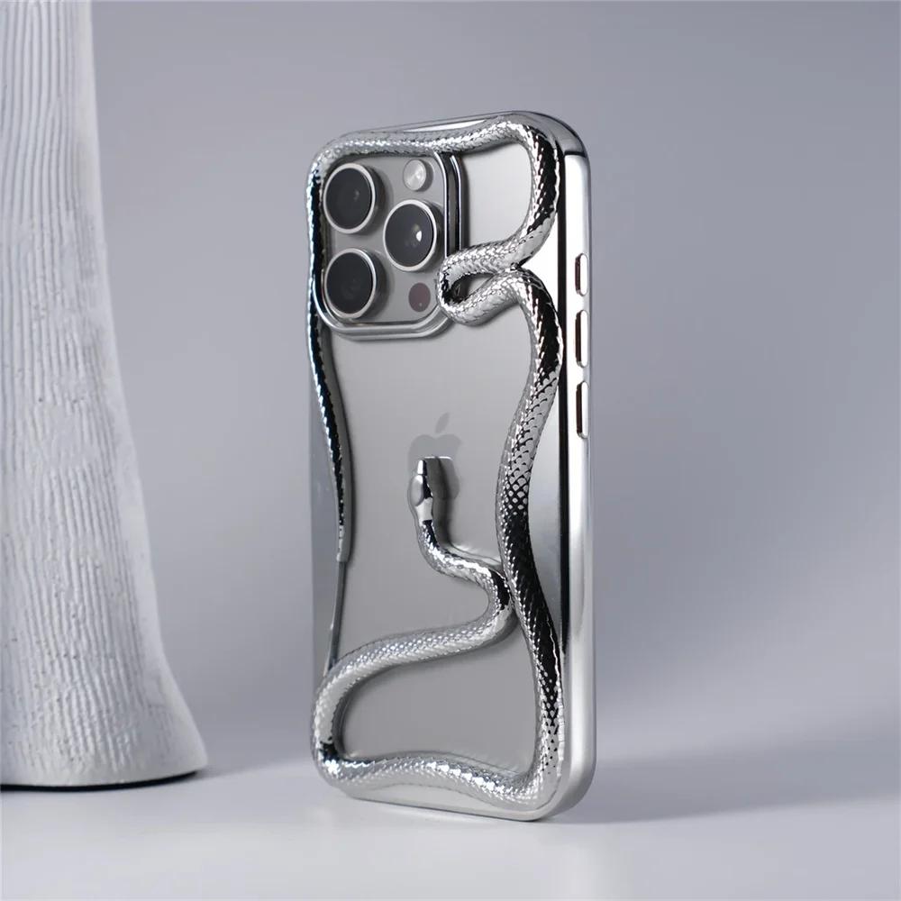 Matte 3D Hollow Snake Soft Phone Case For iPhone 17 Air 16 11 12 13 14 15 Pro Max Plus Plating Heat Dissipation Cover Funda