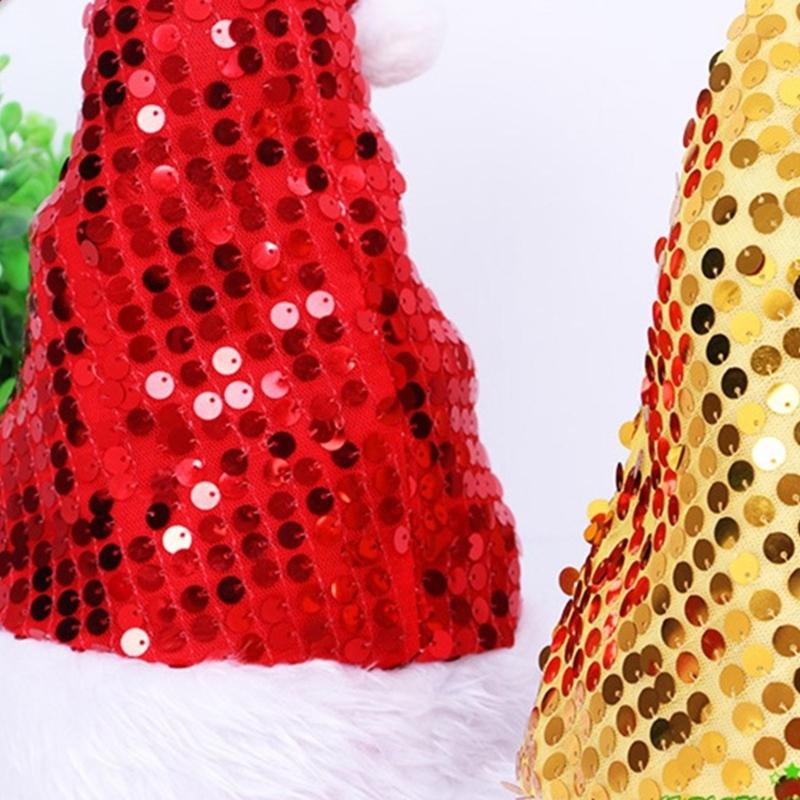 Christmas Santa Hats with Furry Brim Caps New Year Party Cosplay Accessories