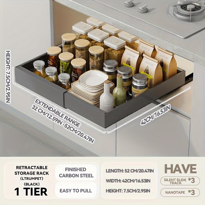 Expandable Pull Out Cabinet Organizer Metal Stick Slide Out Drawers Storage Kitchen Adjustable Sliding Roll Out Cabinet Shelves