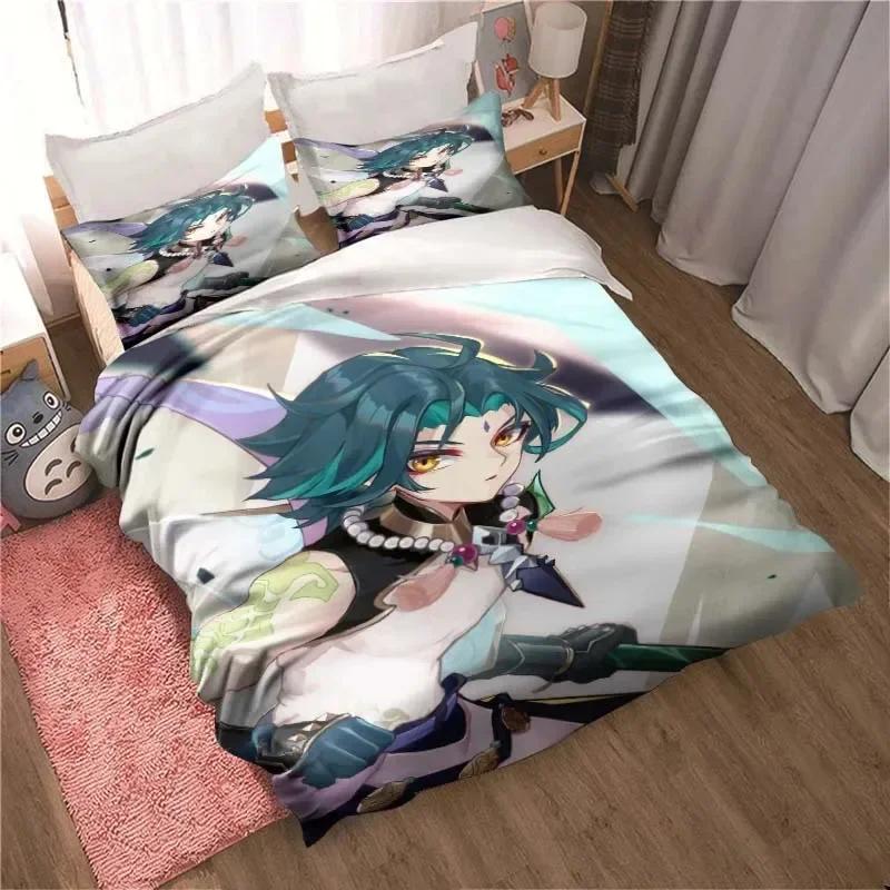 Genshin Impact Game Anime Bedding Set Printed Bed Set With Pillowcase Bed Duvet Cover Soft Single Double Queen Super King Size