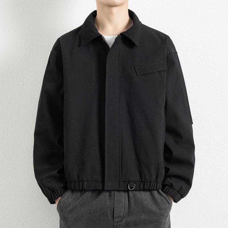 

Мужские повседневные хлопковые куртки 2025 весна-осень, однотонные куртки свободного кроя, мужская куртка со стойкой, мужская куртка-бомбер M чёрный