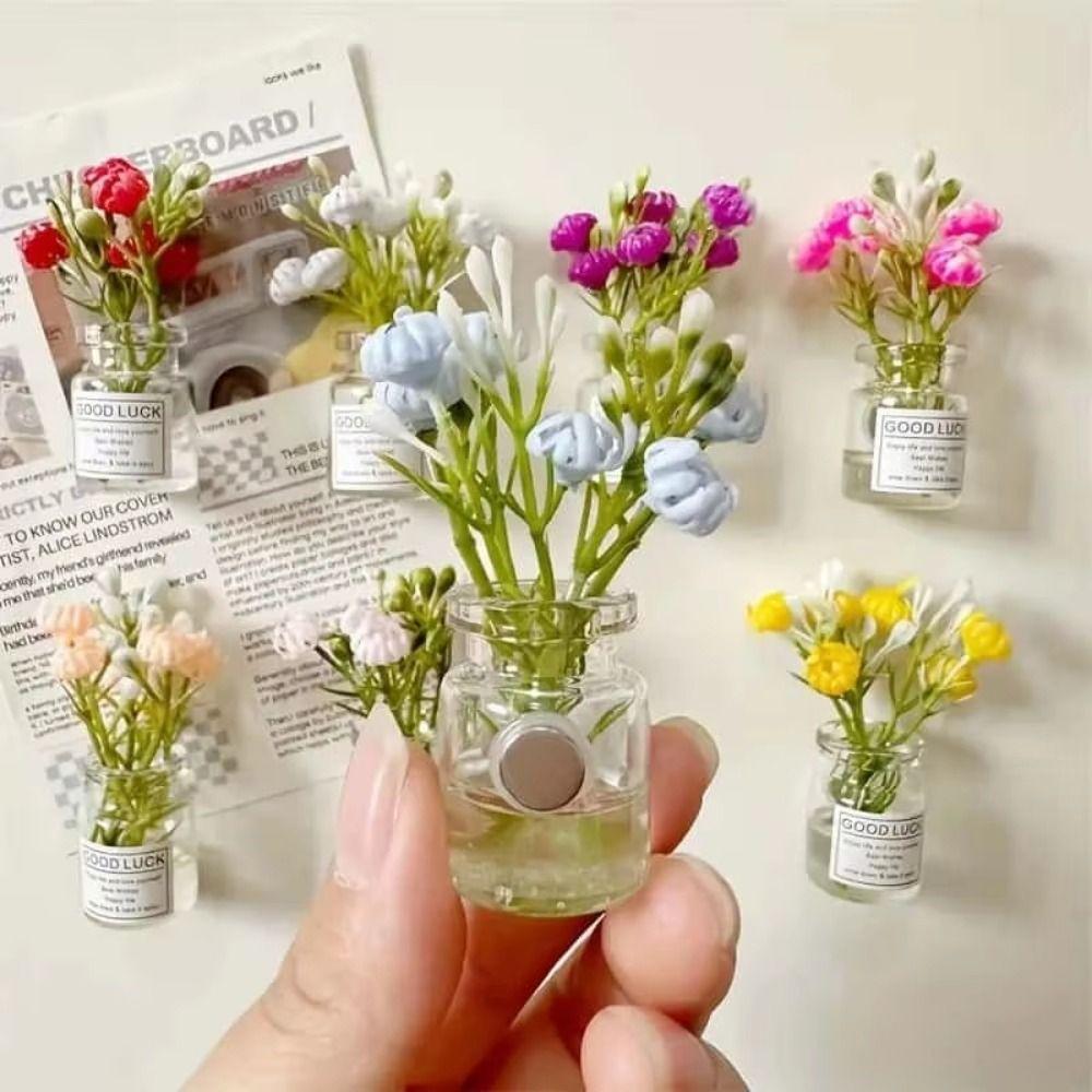 8Pcs Creative Mini Vase Magnets Handmade Cute Refrigerator Magnets  Office Decoration