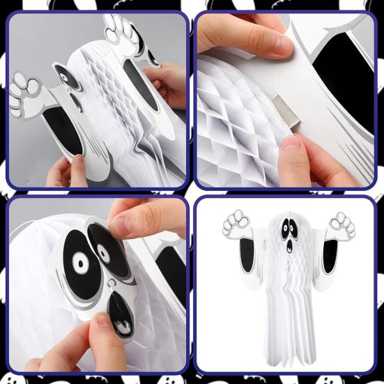 Decorative Ghosts for Halloween Night 3D Honeycomb Paper Flying Ghost Hanging Decoration Party Indoor Ghostly Origami Decorations Outdoor Home Decor,