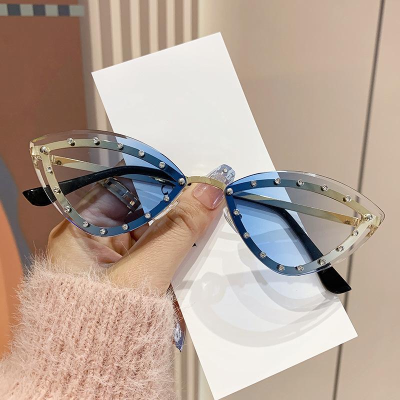 Luxury Rimless Sunglasses for Women Men Fashion Cat Eye UV400 Sun Glasses Goggles Ladies Eye Protection Outdoor Eyewear Shades