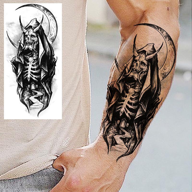 Black & White Snake Dragon Skull Waterproof Temporary Tattoo Sticker for Arm/Leg.