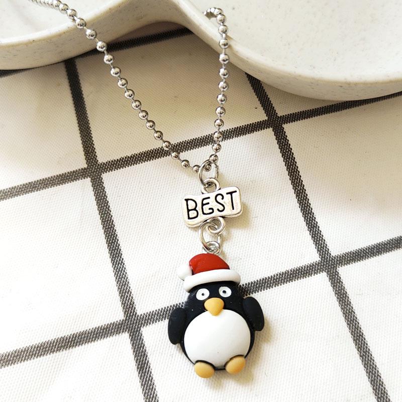 Kinder Cartoon Pinguin Harz Halskette Set - Beste Freunde BFF Schmuck für Weihnachten