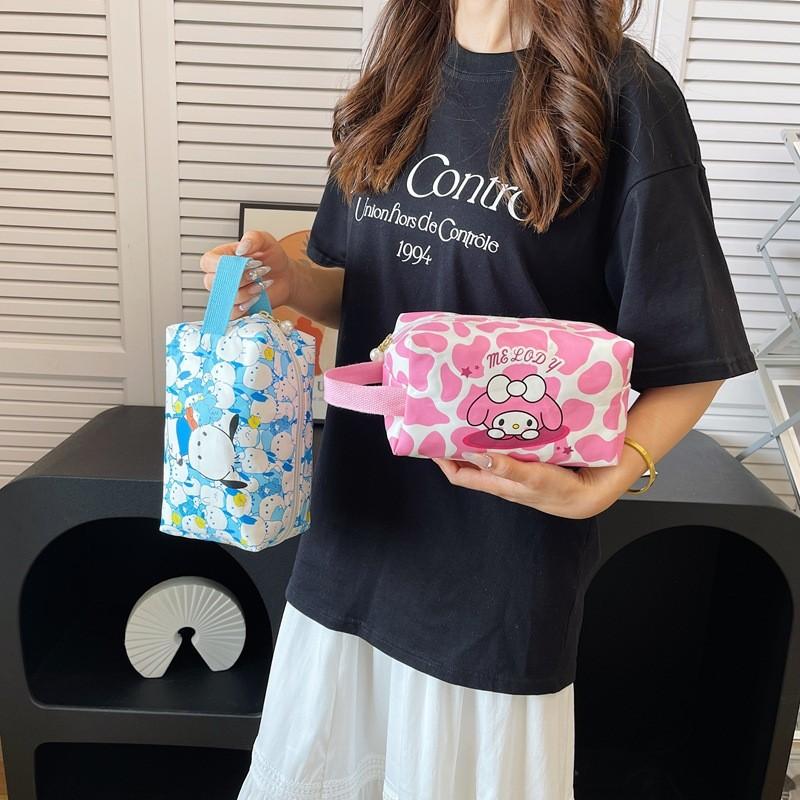 Cinnamoroll Kuromi Melody Print Nylon Travel Makeup Bag With Breathable Design For Unisex Use
