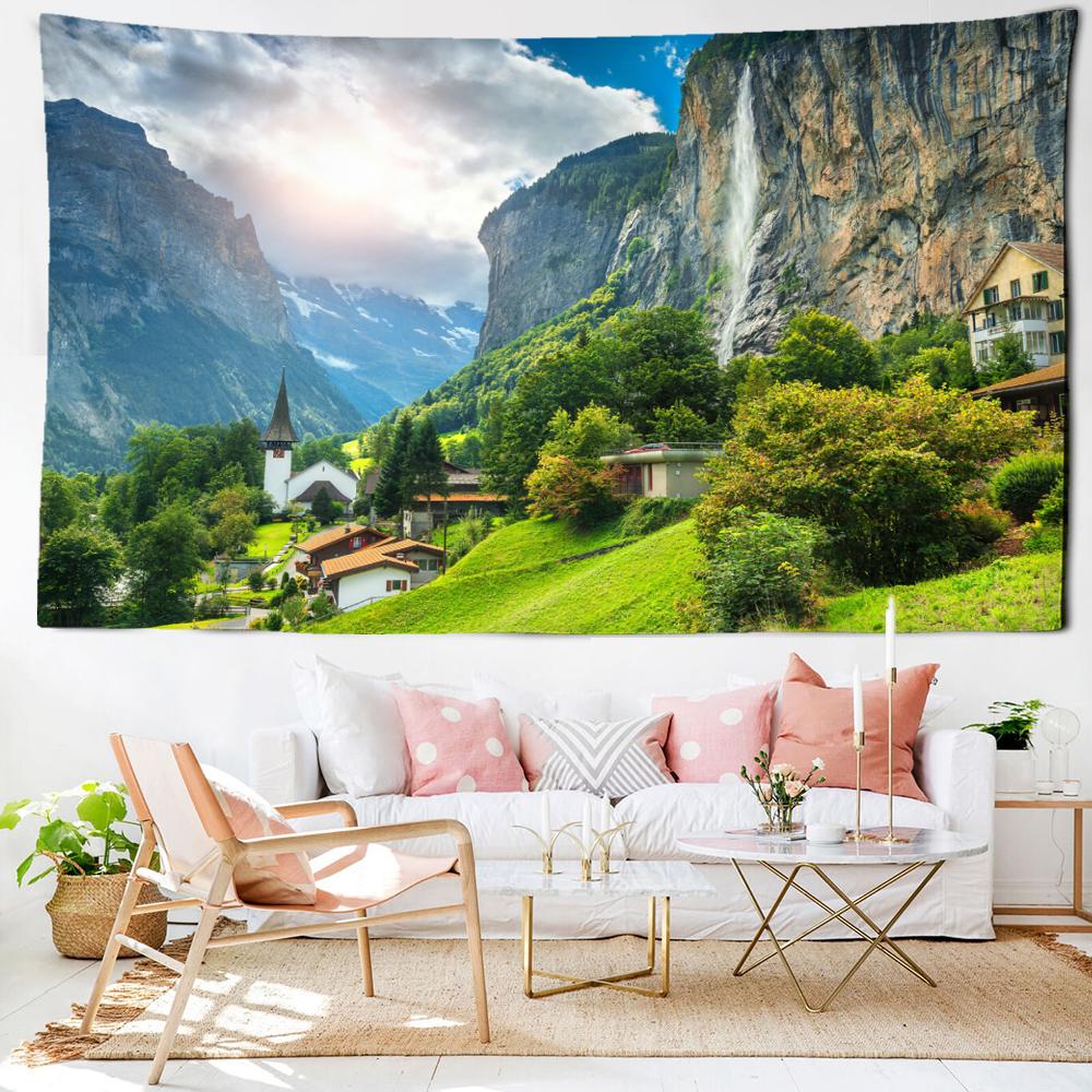 Hilltop House Wandteppich, Wandbehang, Naturlandschaft, Hippie, Bohemian, Ästhetik, Zimmer, Wohnzimmer, Heimdekoration