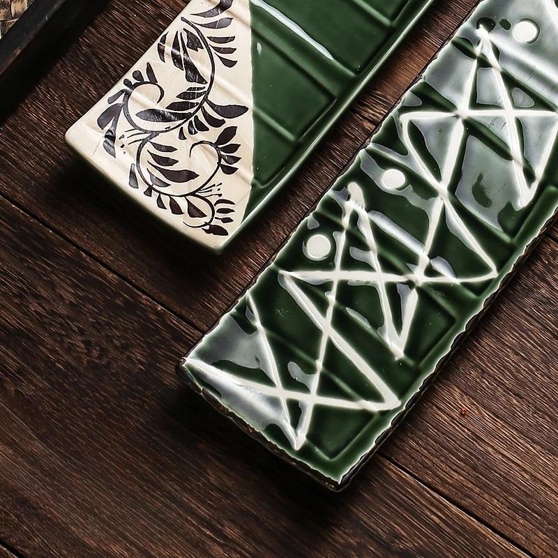 1PC Japanese-style Sushi Plate Tableware Creative Hand-painted Ceramic Day Strip Flat Sashimi Salmon Commercial Plate