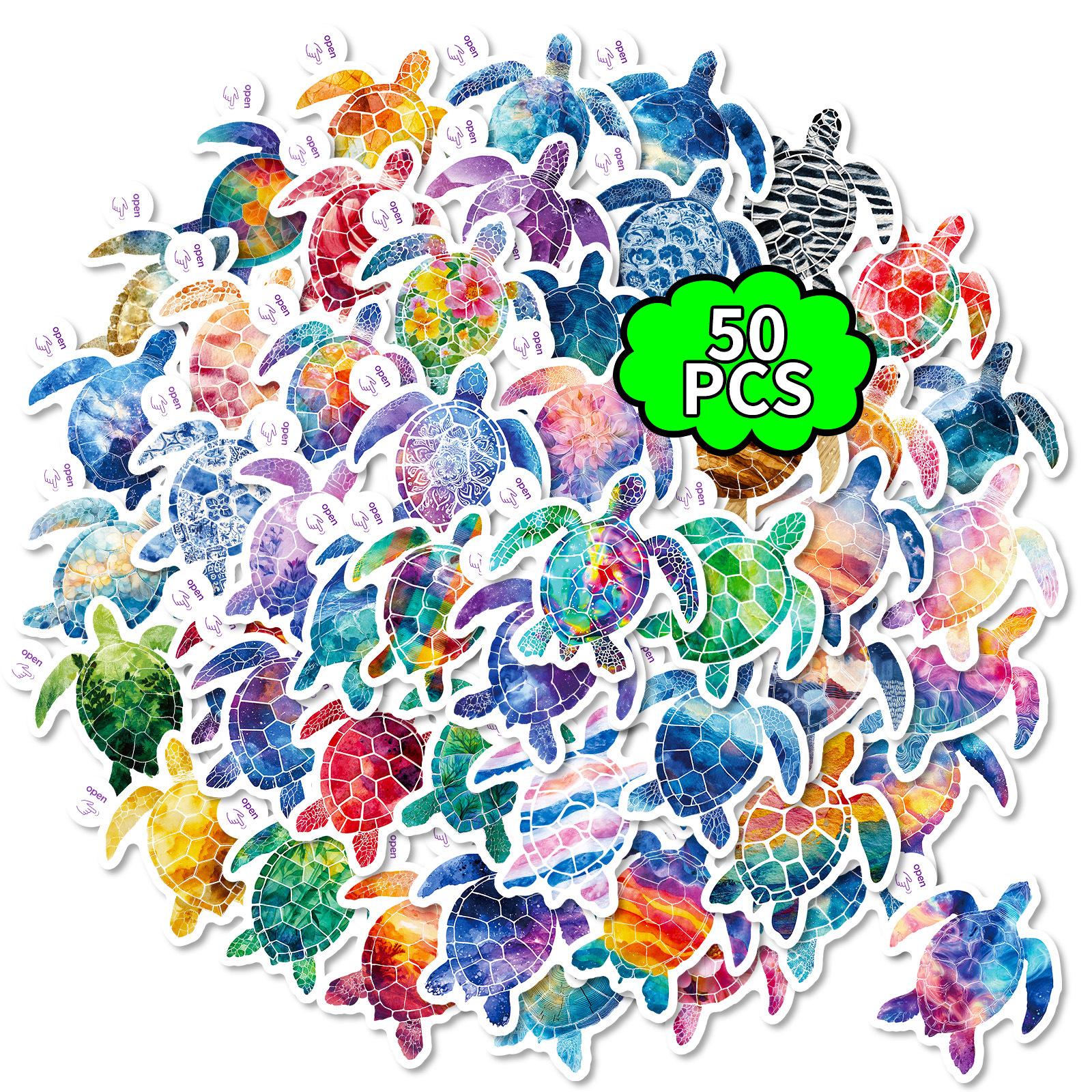 

50 Easy Tear Small Handles Cartoon Turtle Graffiti Stickers Color Turtle Stickers