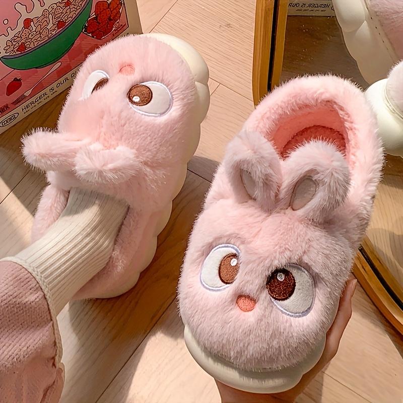 Cute Bunny Slippers Soft Plush Women's Bunny Slippers Big Eyes Cozy Cartoon Home Shoes Indoor/Outdoor Winter Boots