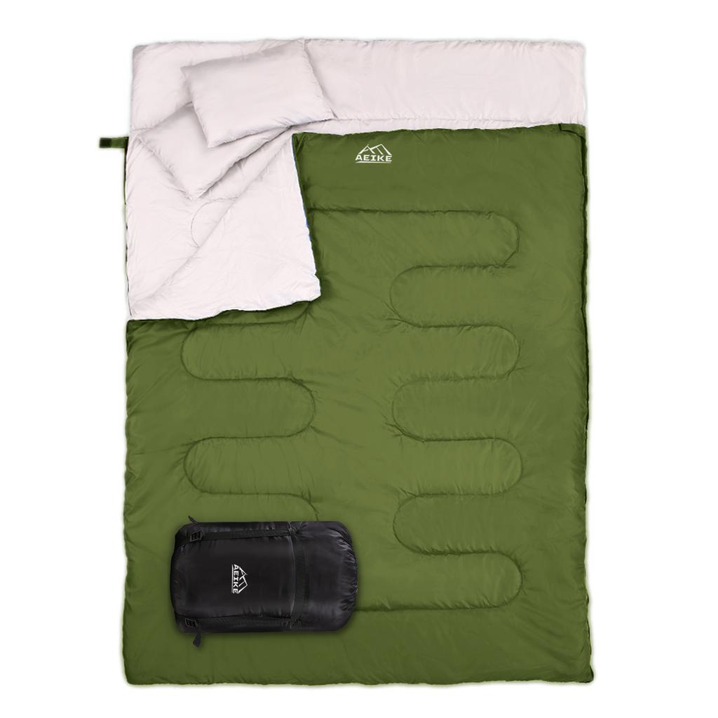 86"x60" Doppel-Thermoschlafsack für 2 Personen, Outdoor-Camping-Wanderschlafsack mit 2 Kissen