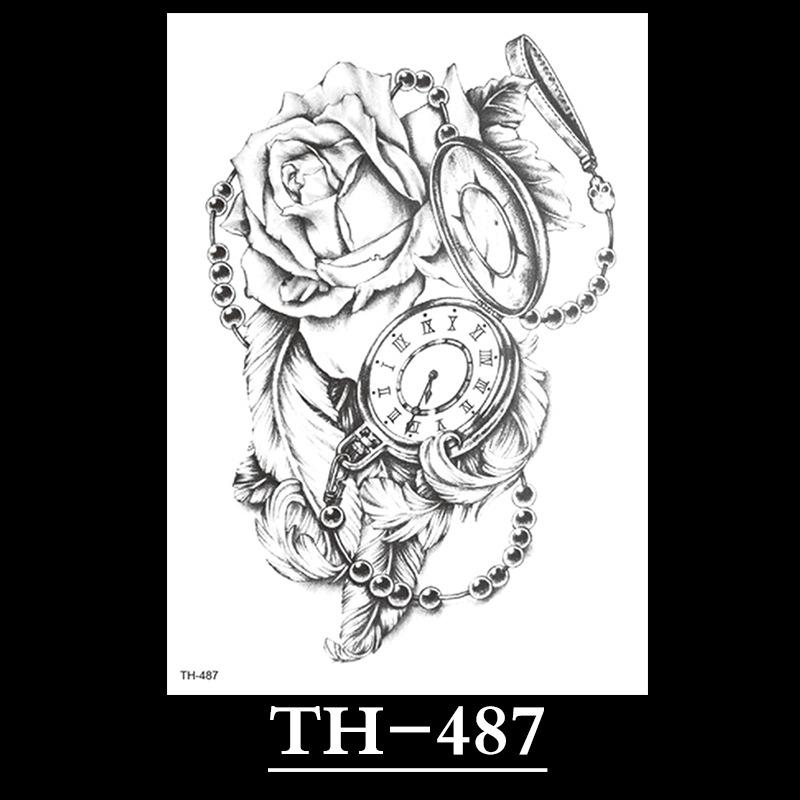 Flower Arm Tattoo Sticker, Half Arm Waterproof Tattoo Sticker, Sketch Line Tattoo Sticker Tattoo