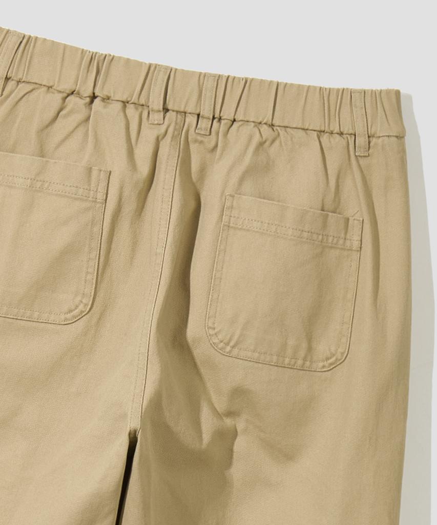 AGOD Wide Big Pocket Cotton Cargo Elastic Pants [Beige]