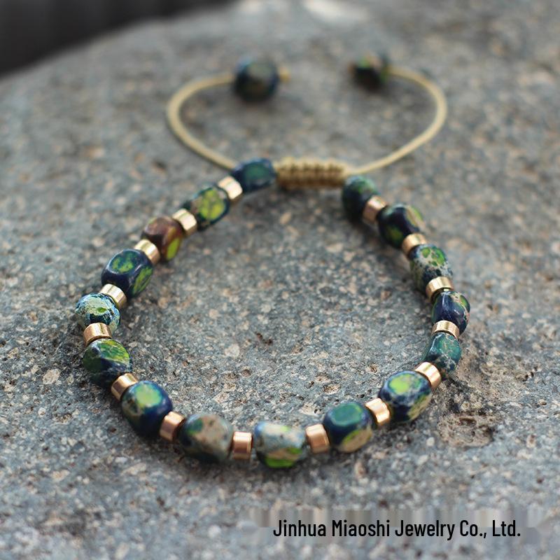 Bohemian Women's Colorful Imperial Shoushan Stone Bracelet, 5*7 Irregular Natural Stone Design