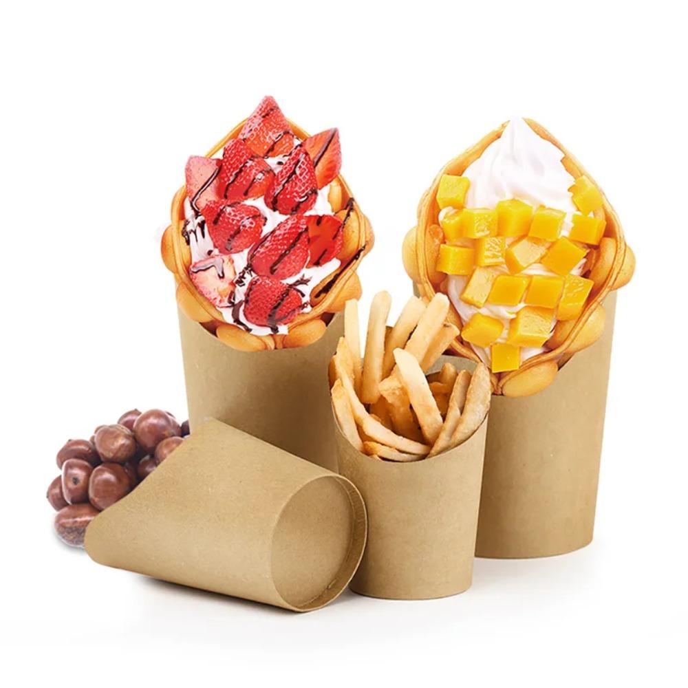 50pcs Water Proof Kraft Paper Slant Cup Oil-proof Snack Cups Popcorn Boxes Ice Cream Cup  Sundae