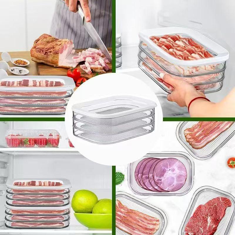 Prepared Food Frozen Meat Box Multi-layer Refrigerator Sealed Storage Box Bacon with Lid Food Storage Box Transparent Portioned Preservation Box
