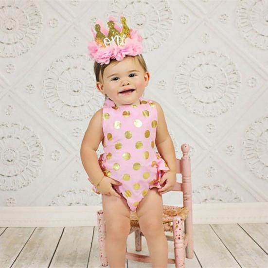 Baby Girls Sweet Flowers Sparkling Sequins Crown Number Birthday Party Headband