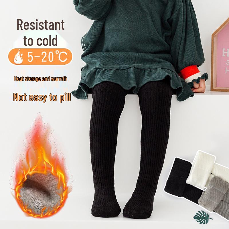 Warm Cotton Fleece-Lined Infant Bodysuit & Tights for Girls - Medium Thick Outerwear for Autumn/Winter