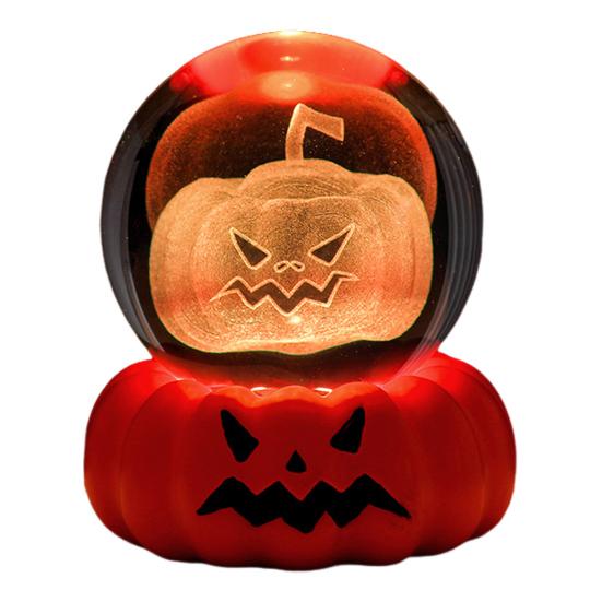 Halloween Crystal Ball Night Light for Kids 3D Pumpkin Crystal Ball LED Night Light with Resin Base Halloween Pumpkin Globes Lamp for Indoor
