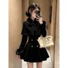 Petite Red Shawl Cloak Coat & Waist-cinching Slim Dress Set for Women - Winter 2025 Collection