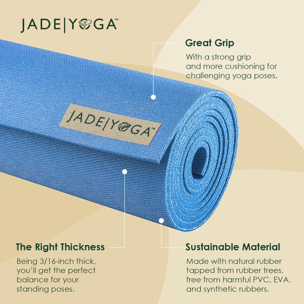 Yoga Mat JADE YOGA Natural Rubber Non-Slip Slate Blue 173cm x 61cm x 4.5mm