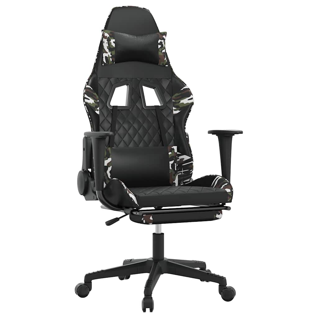 Gaming Chair with Massage and Footrest Black and Camouflage Artificial Leather
