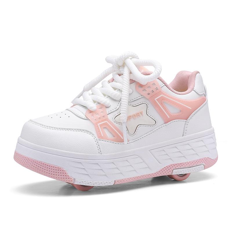Chaussures Vélo Garçons Filles Adolescents Baskets à Roulettes Chaussures à Poulie Invisible Quatre Roues Amovibles Chaussures Vélo